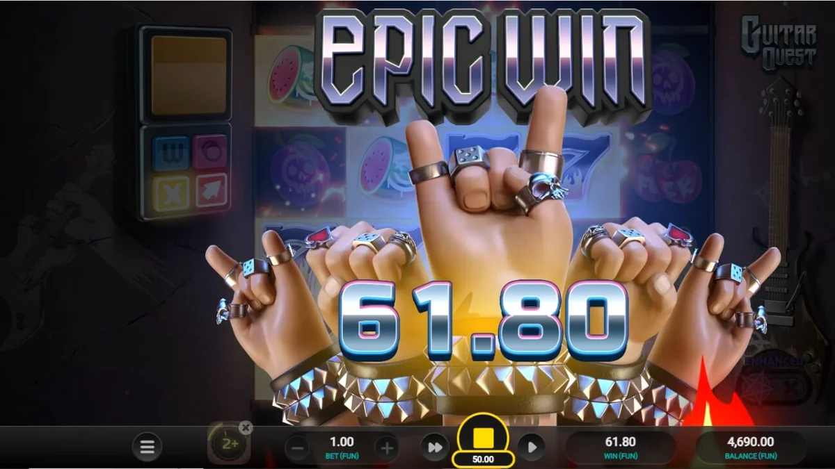 Tampilan visual slot Guitar Quest dengan nuansa garasi rock